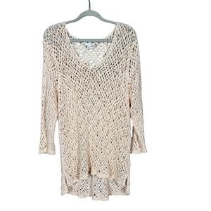 J Jill‎ Womens Open Knit Tunic Sweater Size XL Cotton Coastal Beachy Pink